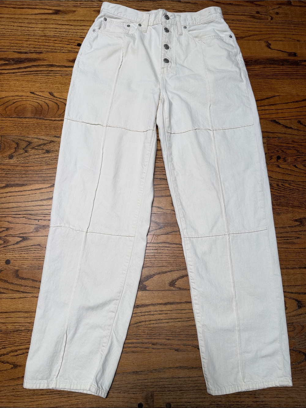 Madewell sz 29 Baggy Straight Jeans in Ecru Natural White patchwork windowpane
